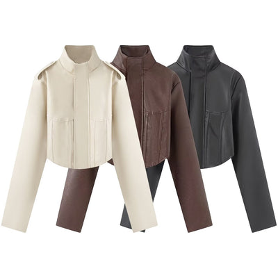 Stylish And Chic EuropeanAmerican Slim-fit Fishbone-pattern Leather Jacket