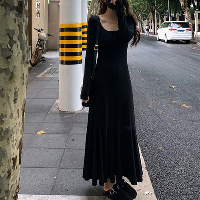 Retro Women's Clothing Black Primer Fishtail Dress