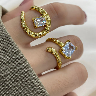 Light Luxury And Simplicity Cold Wind Inlaid Rectangular Open-end Zircon Ring