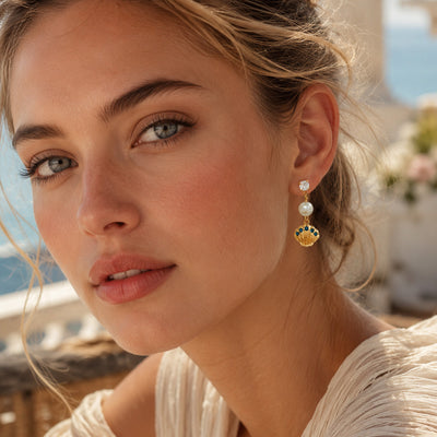 Shell Starfish Pearl Pendant Earrings