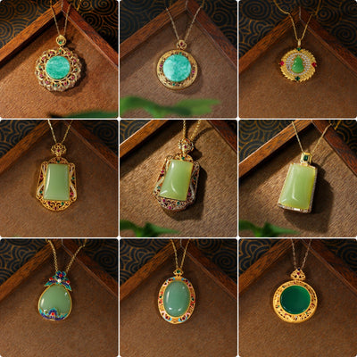 Collier pendentif de niche plaqué or véritable incrusté d'or, imitation jade de Hetian, micro-serti de diamants colorés, sans marque, pour homme et femme